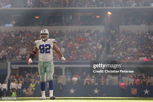 Defensive end Jeremy Mincey of the Dallas Cowboys during the second half of the NFL game against the New England Patriots at AT&T Stadium on October...