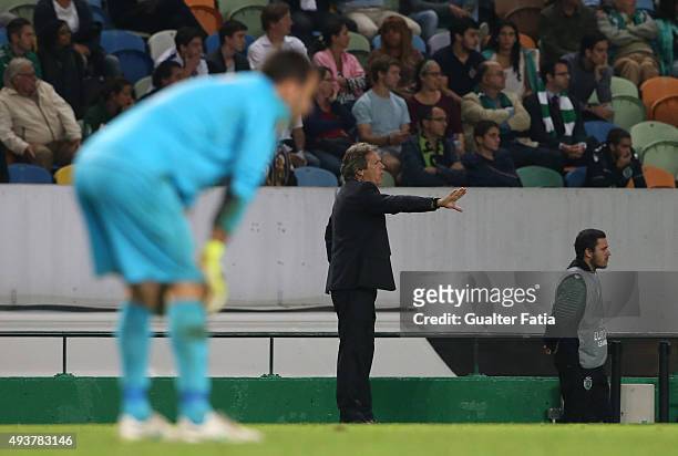 Sporting CP's coach Jorge Jesus in action during the UEFA Europa League match between Sporting CP and KF Skenderbeu at Estadio Jose de Alvalade on...