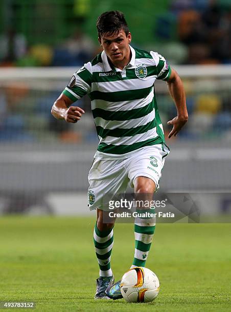 Sporting CP's defender Jonathan Silva in action during the UEFA Europa League match between Sporting CP and KF Skenderbeu at Estadio Jose de Alvalade...