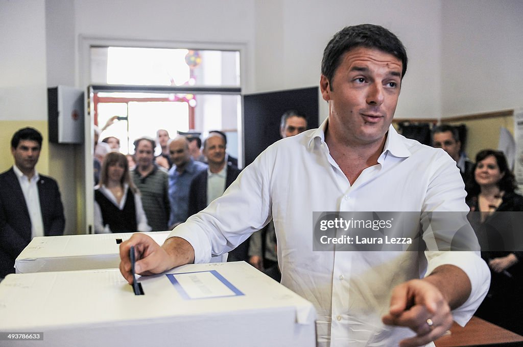Italian Premier Mattero Renzi Votes For The European Elections