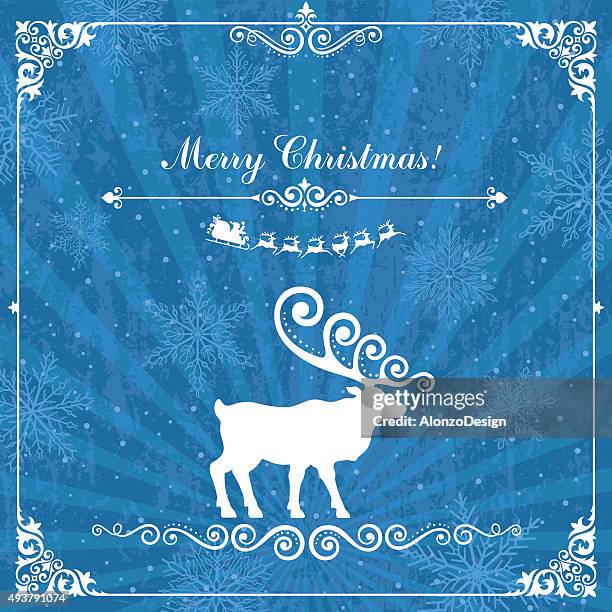 reindeer card - reindeer sled stock illustrations