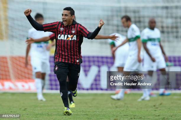 Natanael of Atletico-PR celebrate goal during the match between Atletico-PR and Coritiba for the Brazilian Series A 2014 at Willie Davids stadium on...