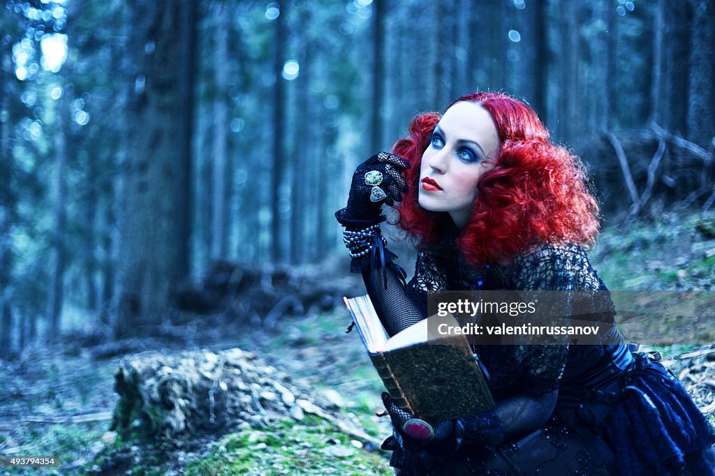 Witch in the forest rading book. Halloween theme
