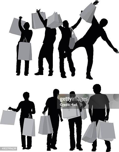 group of friends shopping - shopaholic stock illustrations