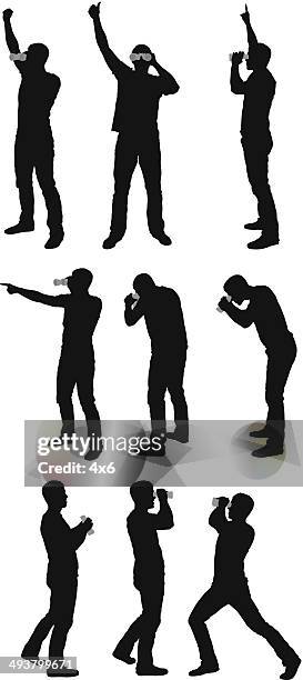 man using binoculars - looking through an object stock illustrations