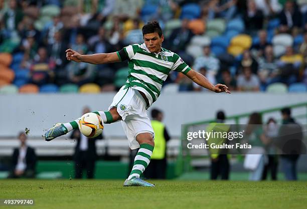 Sporting CP's defender Jonathan Silva in action during the UEFA Europa League match between Sporting CP and KF Skenderbeu at Estadio Jose de Alvalade...