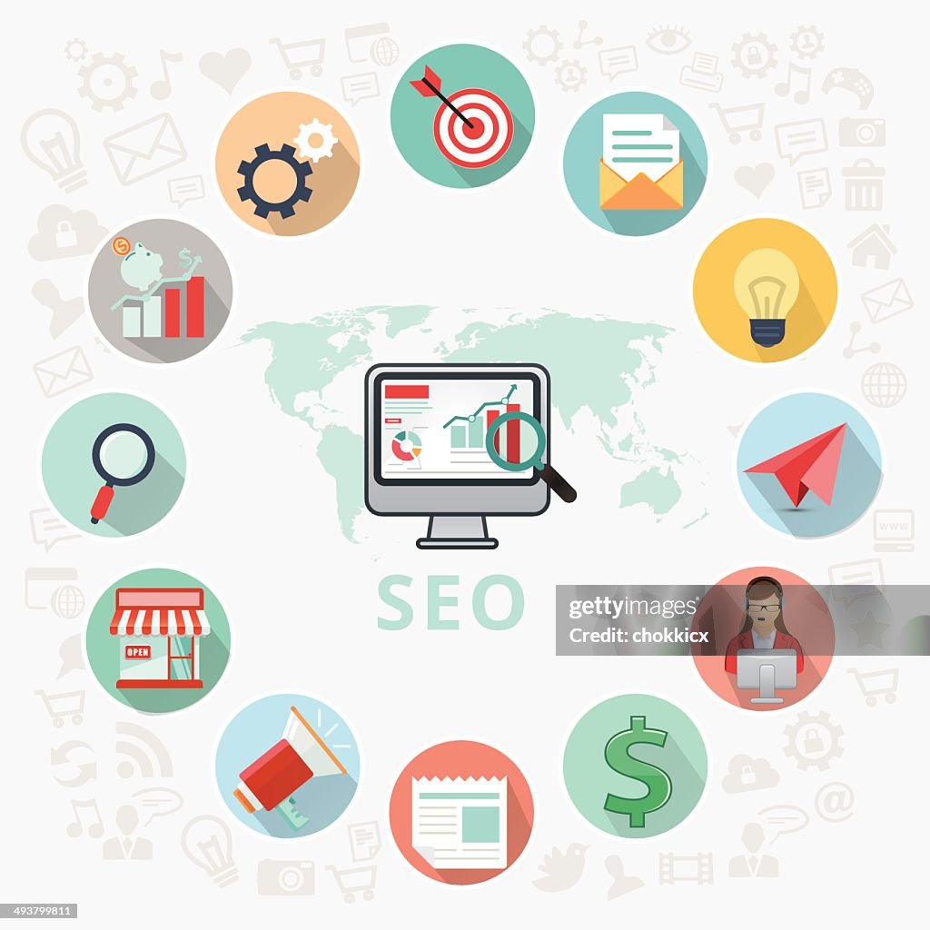 Seo or search engine optimization icons