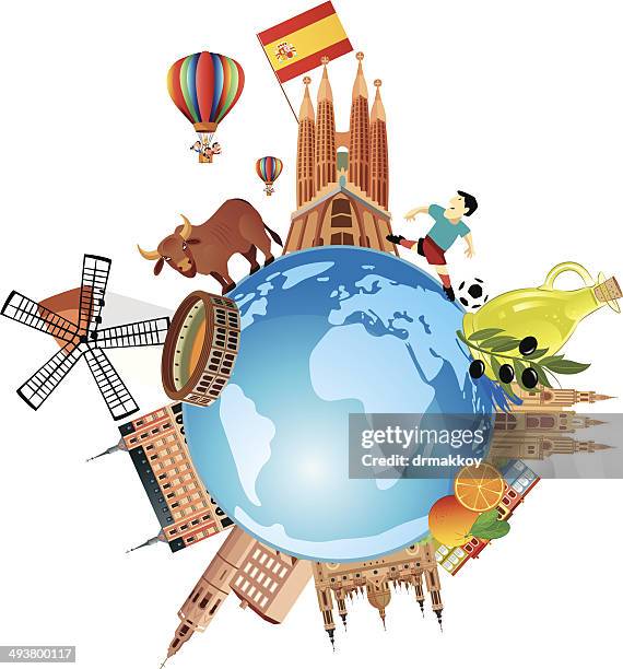 spain travel - barcelona beach stock illustrations