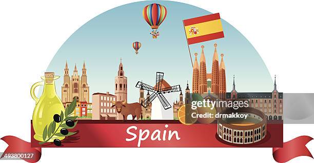 ilustraciones, imágenes clip art, dibujos animados e iconos de stock de horizonte de españa - barcelona
