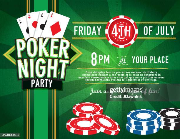 horizontale poker-party und casino-spielnacht einladung design-vorlage - texas hold 'em stock-grafiken, -clipart, -cartoons und -symbole