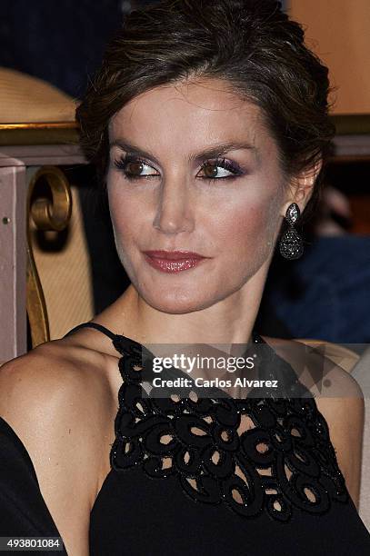 Queen Letizia of Spain attends a USA director Francis Ford Coppola conference, winner of a Princess of Asturias of Arts 2015 award, at the Jovellanos...