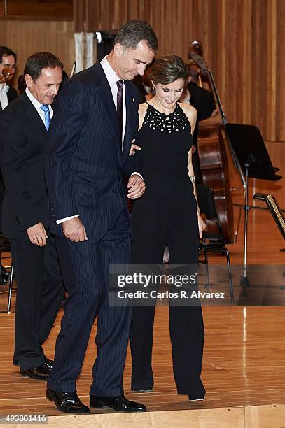 King Felipe VI of Spain and Queen Letizia of Spain attend the "XXIV Musical Week" closing concert at the Principe Felipe Auditorium during the...