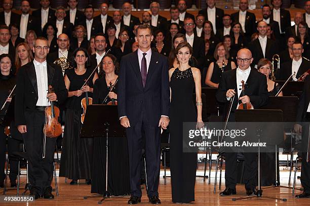 King Felipe VI of Spain and Queen Letizia of Spain attend the "XXIV Musical Week" closing concert at the Principe Felipe Auditorium during the...