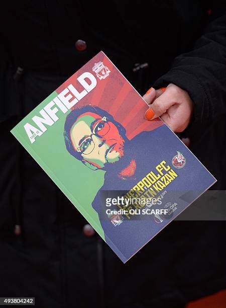 Picture shows a the match programme with a cover picture of Liverpool's German manager Jurgen Klopp during a UEFA Europa League group B football...