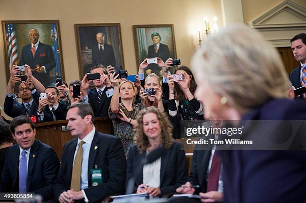 Former Secretary of State Hillary Clinton arrives to testify before a House Select Committee on Benghazi hearing in Longworth Building, October 22,...