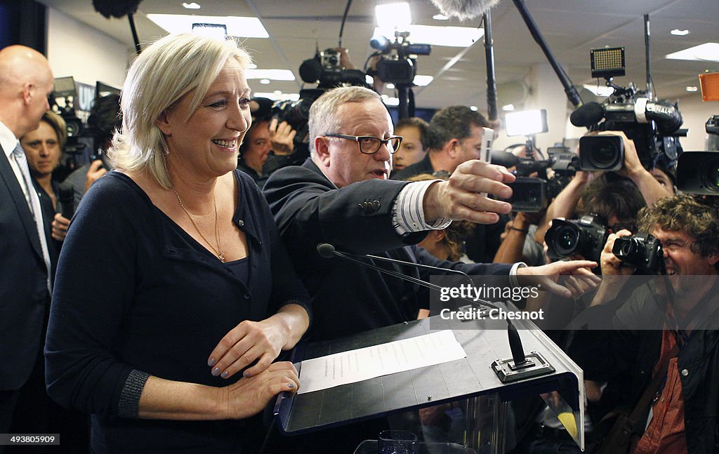 French Far-right Front National (FN) Party President Marine Le Pen Gives A Press Conference The European Elections