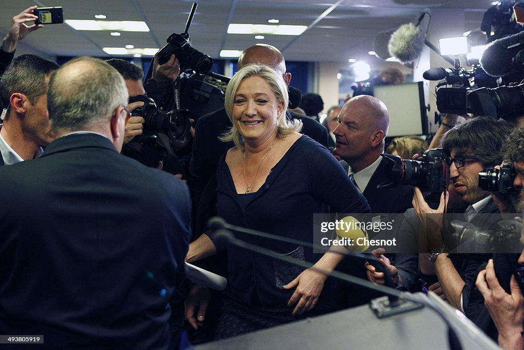 French Far-right Front National (FN) Party President Marine Le Pen Gives A Press Conference The European Elections