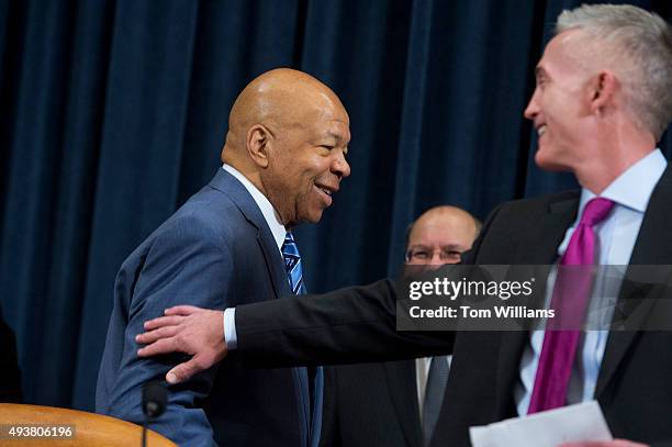 Chairman Trey Gowdy, R-S.C., right, and Ranking Member Elijah Cummings, D-Md., talk before a House Select Committee on Benghazi hearing in Longworth...