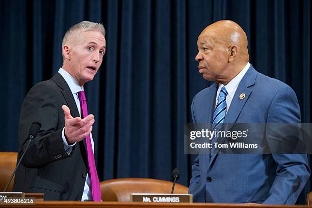 Chairman Trey Gowdy, R-S.C., left, and Ranking Member Elijah Cummings, D-Md., talk before a House Select Committee on Benghazi hearing in Longworth...