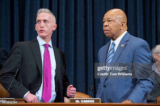 Chairman Trey Gowdy, R-S.C., left, and Ranking Member Elijah Cummings, D-Md., talk before a House Select Committee on Benghazi hearing in Longworth...