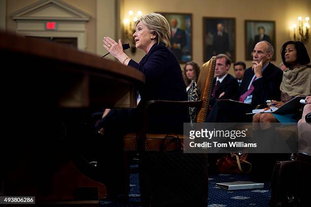 Former Secretary of State Hillary Clinton testifies during a House Select Committee on Benghazi hearing in Longworth Building, October 22, 2015. The...