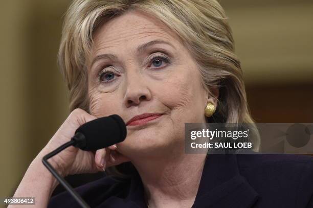 Former Secretary of State and Democratic Presidential hopeful Hillary Clinton testifies before the House Select Committee on Benghazi on Capitol Hill...