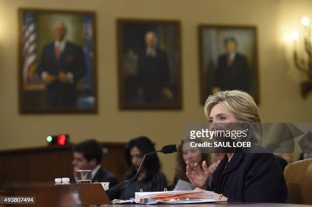 Former Secretary of State and Democratic Presidential hopeful Hillary Clinton testifies before the House Select Committee on Benghazi on Capitol Hill...