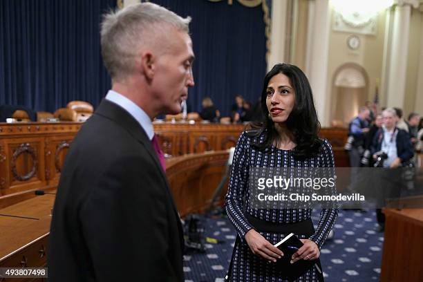 Huma Abedin , former deputy chief of staff for former Secretary of State Hillary Clinton, talks with House Select Committee Chairman Trey Gowdy...