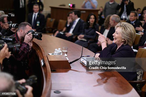 Democratic presidential candidate and former Secretary of State Hillary Clinton prepares to testify before the House Select Committee on Benghazi...
