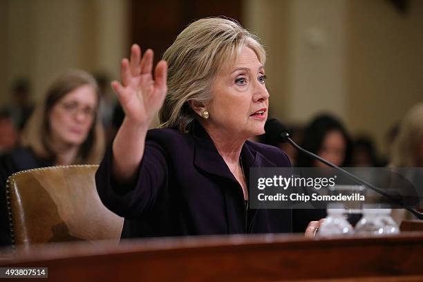 Democratic presidential candidate and former Secretary of State Hillary Clinton testifies before the House Select Committee on Benghazi October 22,...