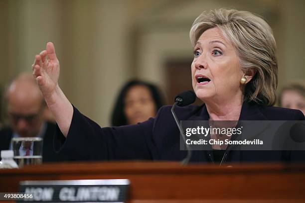 Democratic presidential candidate and former Secretary of State Hillary Clinton testifies before the House Select Committee on Benghazi October 22,...