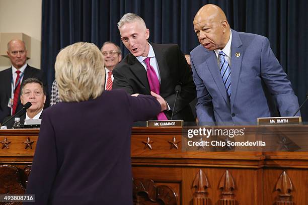 House Select Committee on Benghazi Chairman Rep. Trey Gowdy and ranking member Rep. Elijah Cummings greet Democratic presidential candidate and...