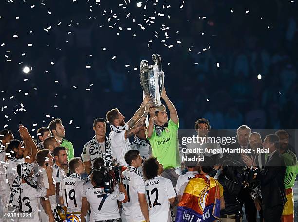 Real Madrid players celebrate during the Real Madrid celebration the day after winning the UEFA Champions League Final at Santiago Bernabeu stadium...