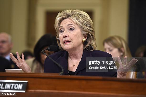 Former Secretary of State and Democratic Presidential hopeful Hillary Clinton testifies before the House Select Committee on Benghazi on Capitol Hill...