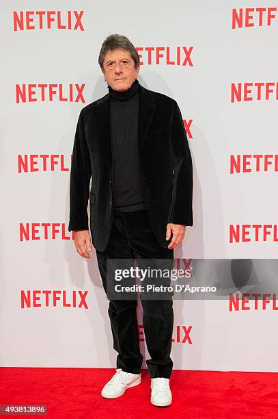 Andrea Purgatori attends the red carpet for the Netflix launch at Palazzo Del Ghiaccio on October 22, 2015 in Milan, Italy.