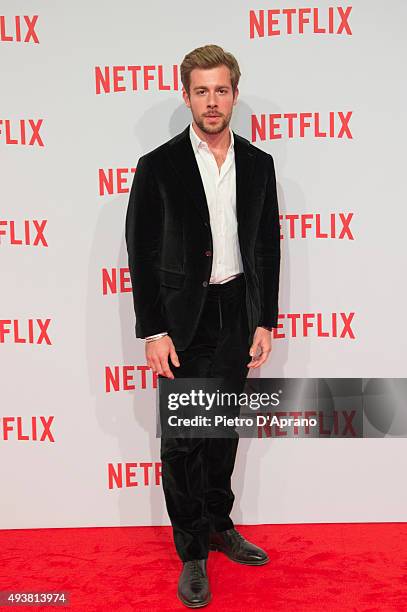 Edoardo Purgatori attends the red carpet for the Netflix launch at Palazzo Del Ghiaccio on October 22, 2015 in Milan, Italy.