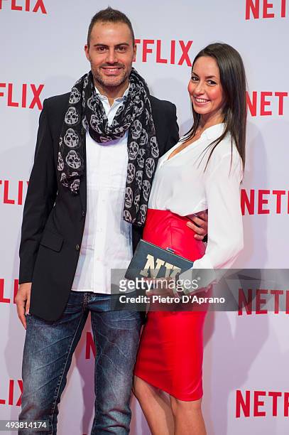 Daniele Battaglia and Nadia Venturini attend the red carpet for the Netflix launch at Palazzo Del Ghiaccio on October 22, 2015 in Milan, Italy.