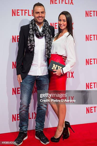 Daniele Battaglia and Nadia Venturini attend the red carpet for the Netflix launch at Palazzo Del Ghiaccio on October 22, 2015 in Milan, Italy.