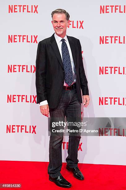 Co-founder and CEO of Netflix Reed Hastings attends the red carpet for the Netflix launch at Palazzo Del Ghiaccio on October 22, 2015 in Milan, Italy.