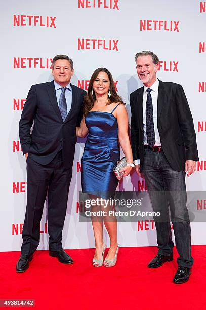 Ted Sarandos and Reed Hastings attend the red carpet for the Netflix launch at Palazzo Del Ghiaccio on October 22, 2015 in Milan, Italy.