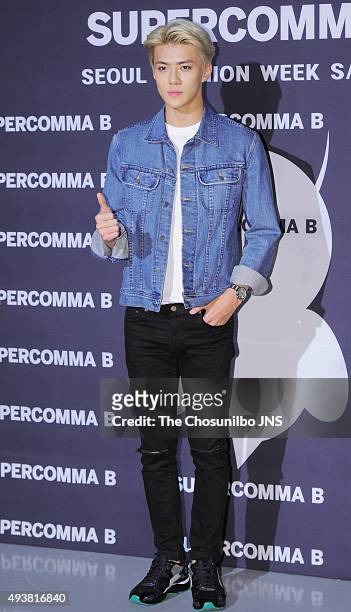 Sehun of Exo attends the 2016 Hera Seoul Fashion Week - Supercomma B collection at DDP on October 19, 2015 in Seoul, South Korea.