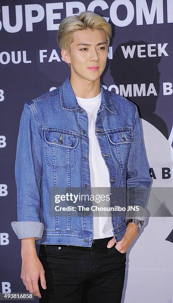 Sehun of Exo attends the 2016 Hera Seoul Fashion Week - Supercomma B collection at DDP on October 19, 2015 in Seoul, South Korea.