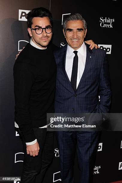 Daniel Levy and Eugene Levy attend Pop season two sneak peek of "Schitt's Creek" during the 11th Annual New York Television Festival at SVA Theatre...