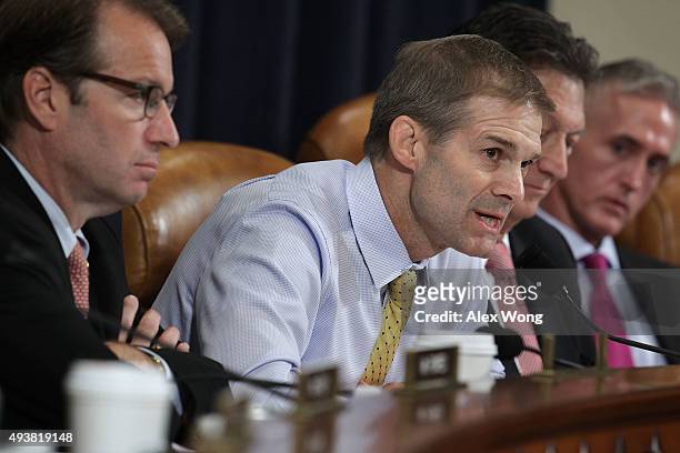 Rep. Jim Jordan speaks as Rep. Peter Roskam , Rep. Lynn Westmoreland and chairman Rep. Trey Gowdy listen during a hearing before the House Select...