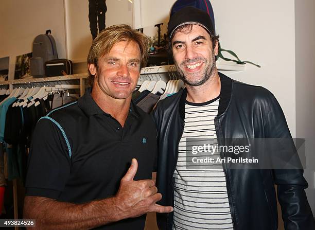 Professional surfer Laird Hamilton and actor Sacha Baron Cohen attend the launch of Laird Apparel by Laird Hamilton at Ron Robinson on October 22,...