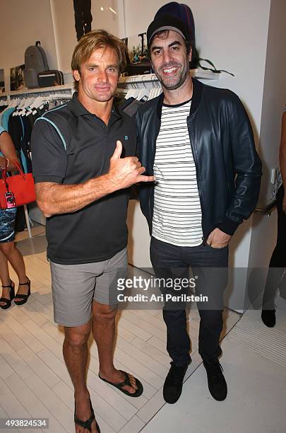 Professional surfer Laird Hamilton and actor Sacha Baron Cohen attend the launch of Laird Apparel by Laird Hamilton at Ron Robinson on October 22,...