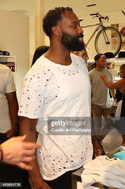 Professional basketball player Baron Davis attends the launch of Laird Apparel by Laird Hamilton at Ron Robinson on October 22, 2015 in Santa Monica,...