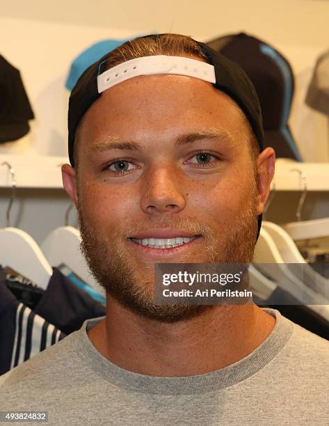 Professional stand up paddler Slater Trout attends the launch of Laird Apparel by Laird Hamilton at Ron Robinson on October 22, 2015 in Santa Monica,...