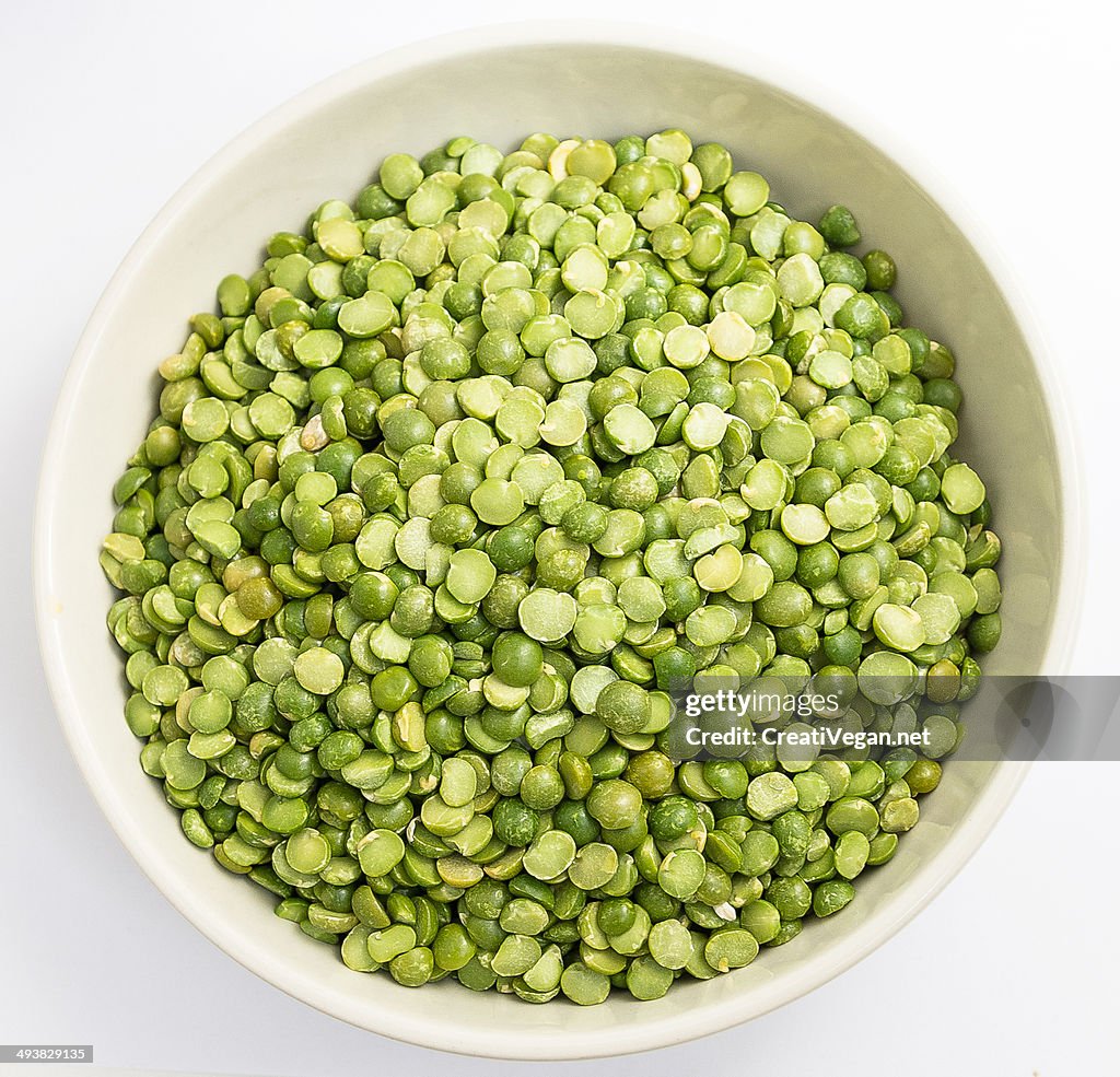 Dried green peas, parties, white bowl