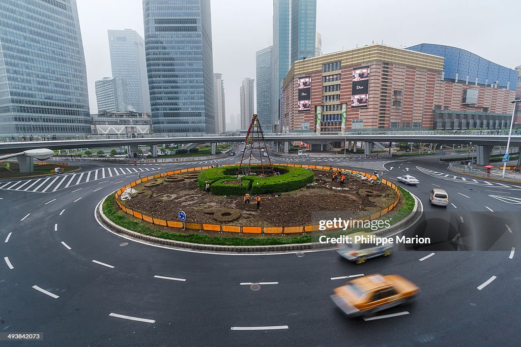 A traffic roundabout in Pudong, Shanghai